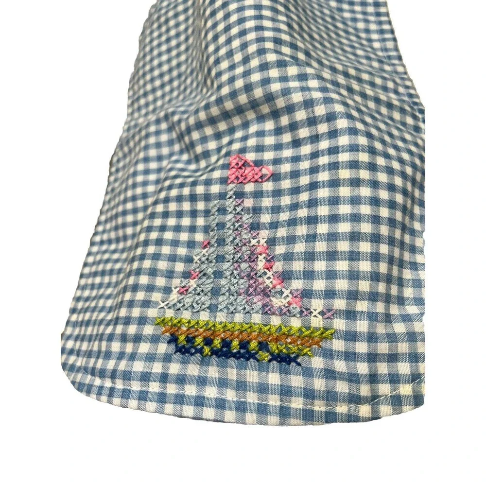 Vtg Pair Hand Cross-Stitched Baby Bibs Quilted Infant Toddler Gingham Boat Bear